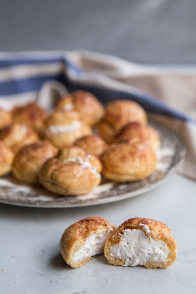 Churro Cream Puffs Recipe • theVintageMixer.com #churros #creampuffs