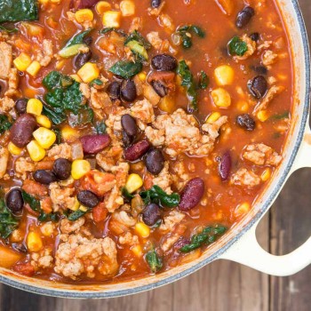 Turkey Chili with Kale • theVintageMixer.com #chili #healthyrecipe #cleaneating