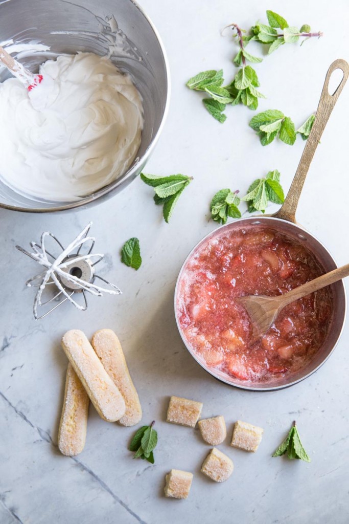 Rhubarb Eton Mess with Coconut Whipped Cream • theVintageMixer.com #dairyfree #eatseasonal #rhubarb