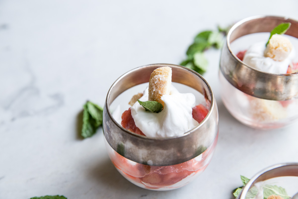 Rhubarb Eton Mess with Coconut Whipped Cream • theVintageMixer.com #dairyfree