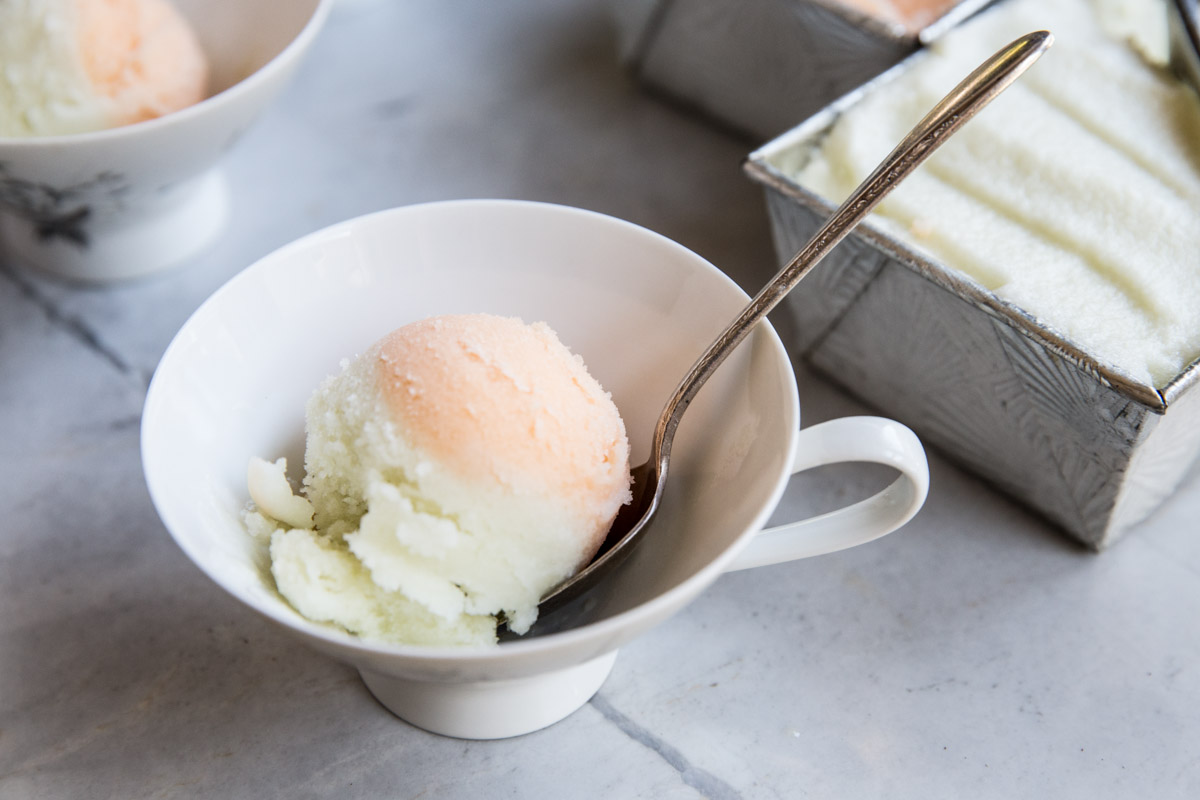 Melon Rainbow Sherbet Recipe • theVintageMixer.com #sherbet #icecream