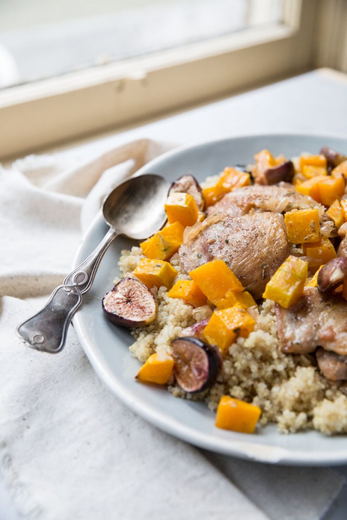 Roasted Chicken Thighs with Figs and Butternut Squash • theVintageMixer.com #chicken #healthydinner #easydinner