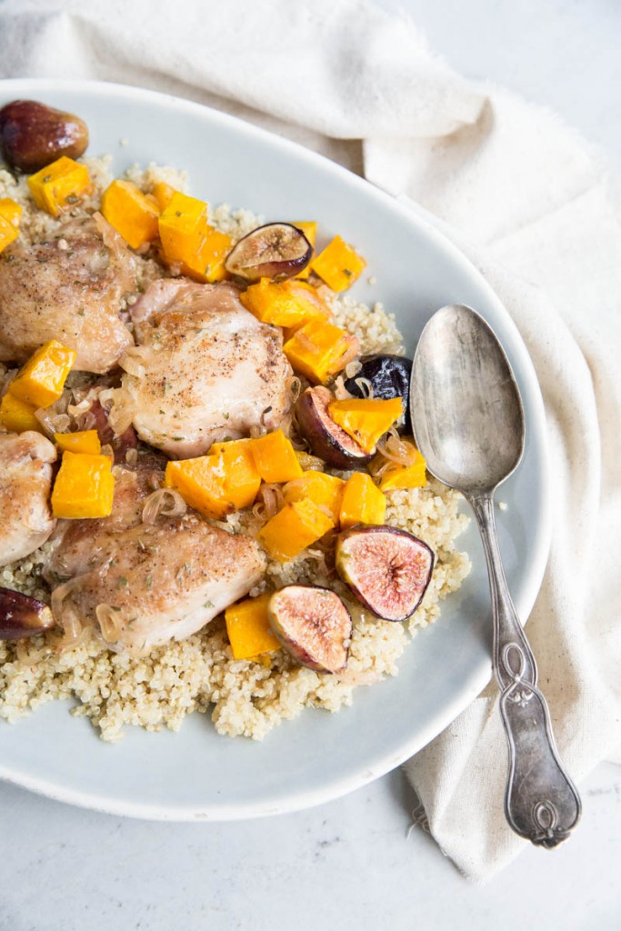 Roasted Chicken Thighs with Figs and Butternut Squash • theVintageMixer.com #chicken #healthydinner #easydinner