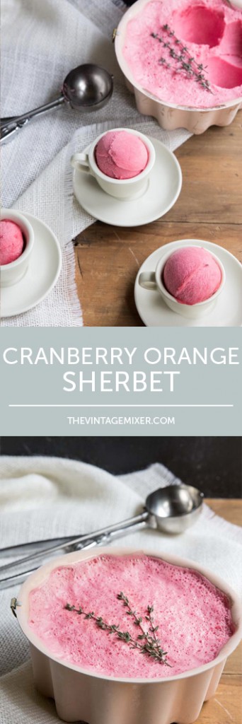 Thanksgiving Cranberry Sherbet Recipe • theVintageMixer.com #cranberrysauce #cranberrysherbet