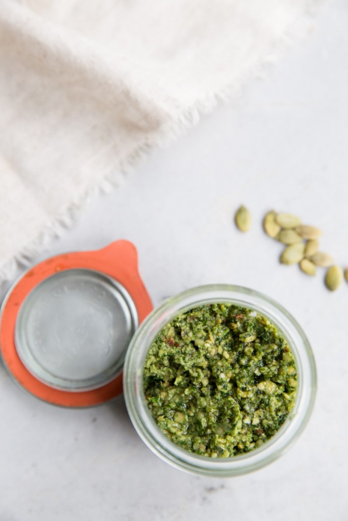 Pumpkin Seed and Cilantro Pesto  • theVintageMixer.com #pesto