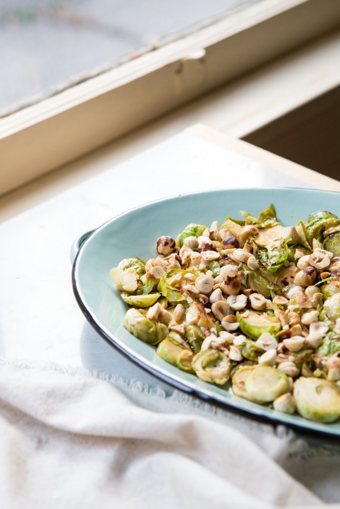 Sautéed Brussels Sprouts with Hazelnuts • theVintageMixer.com #brusselssprouts #sidedish