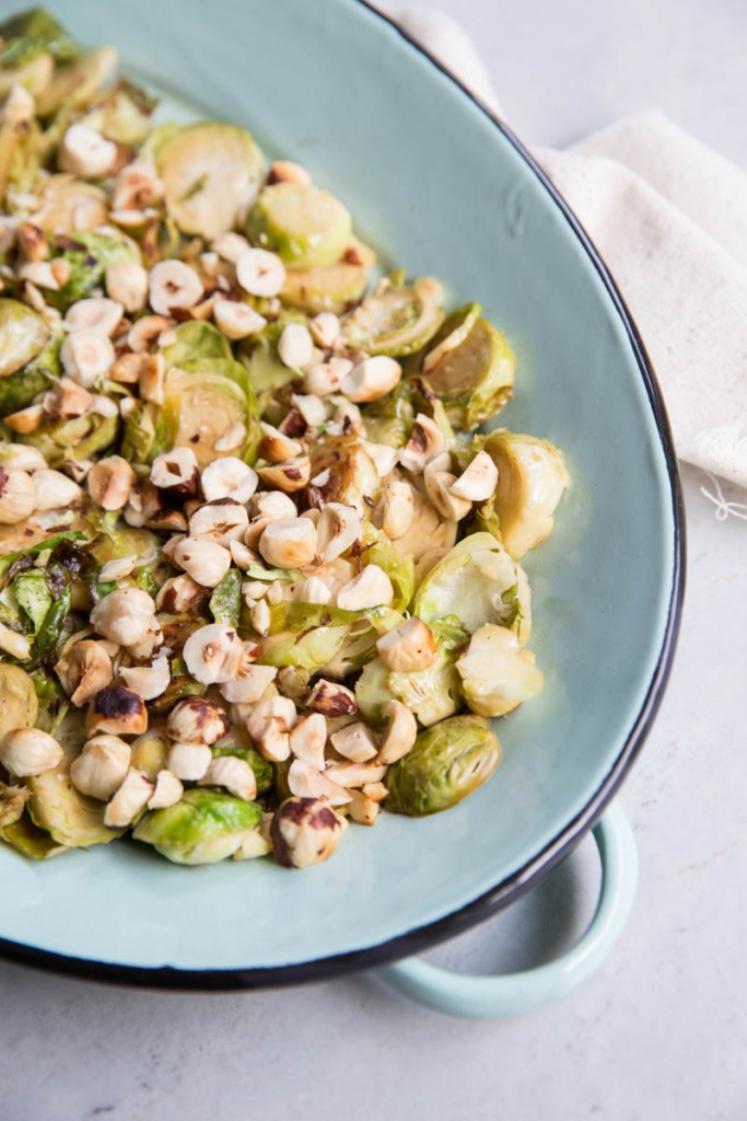 Sautéed Brussels Sprouts with Hazelnuts • theVintageMixer.com #brusselssprouts #sidedish