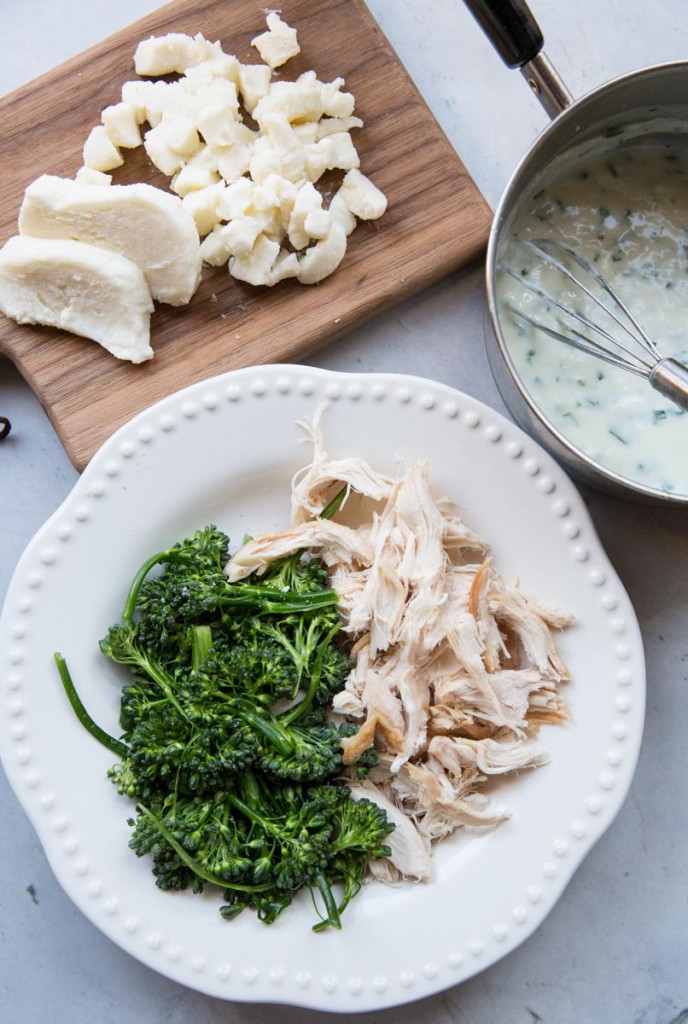 Broccoli Rabe and Chicken Pizza with Basil Cream Sauce • theVintageMixer.com #eatseasonal #pizzarecipe #chickenrecipe