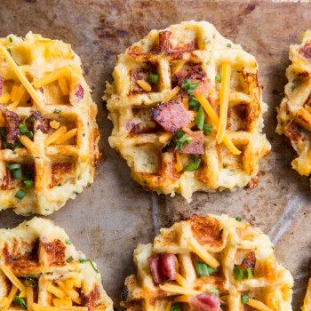 Loaded Baked Potato Waffle Recipe • theVintageMixer.com #waffles #potatorecipe