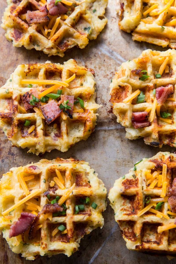 Loaded Baked Potato Waffle Recipe • theVintageMixer.com #waffles #potatorecipe