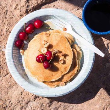 Camping Pancakes loaded with fruit, nuts and oats.