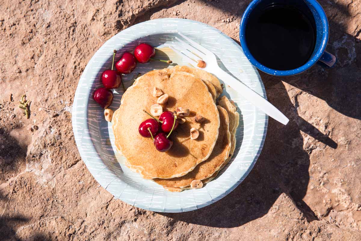 Camping Pancakes loaded with fruit, nuts and oats.