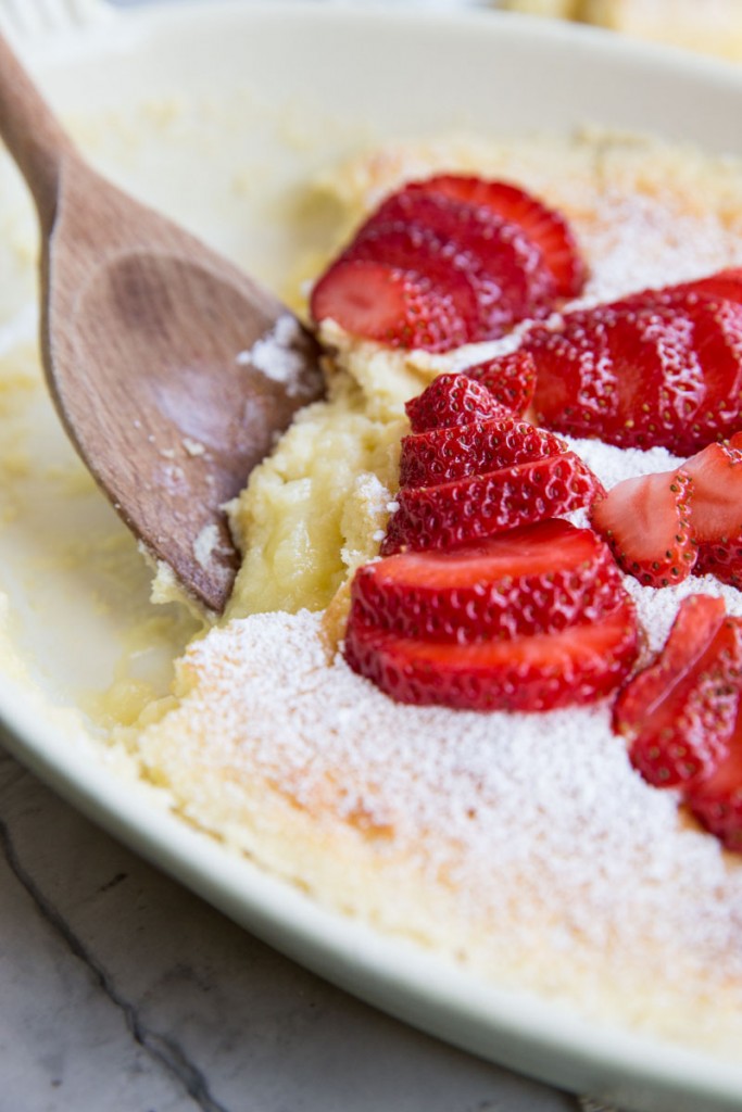 A big spoonful of lemon pudding cake right from the oven