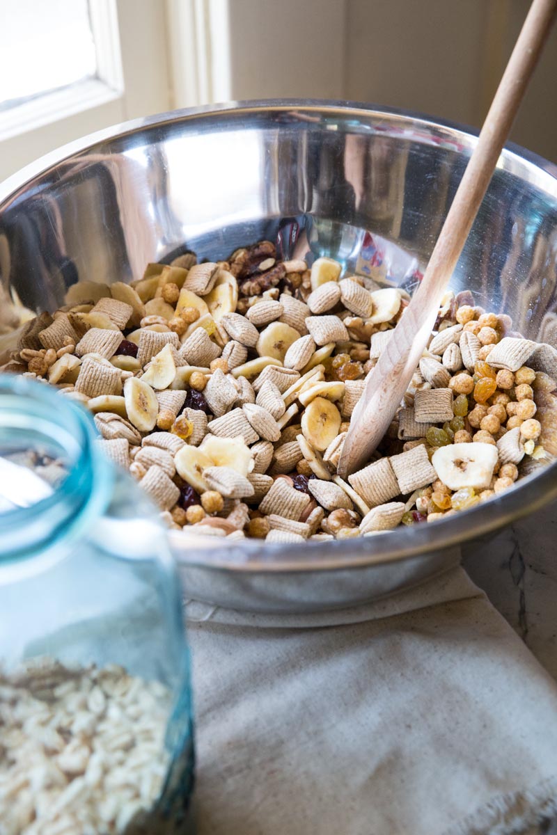 Let the kids mix up this giant bowl of healthy trail mix for a fun kitchen project.