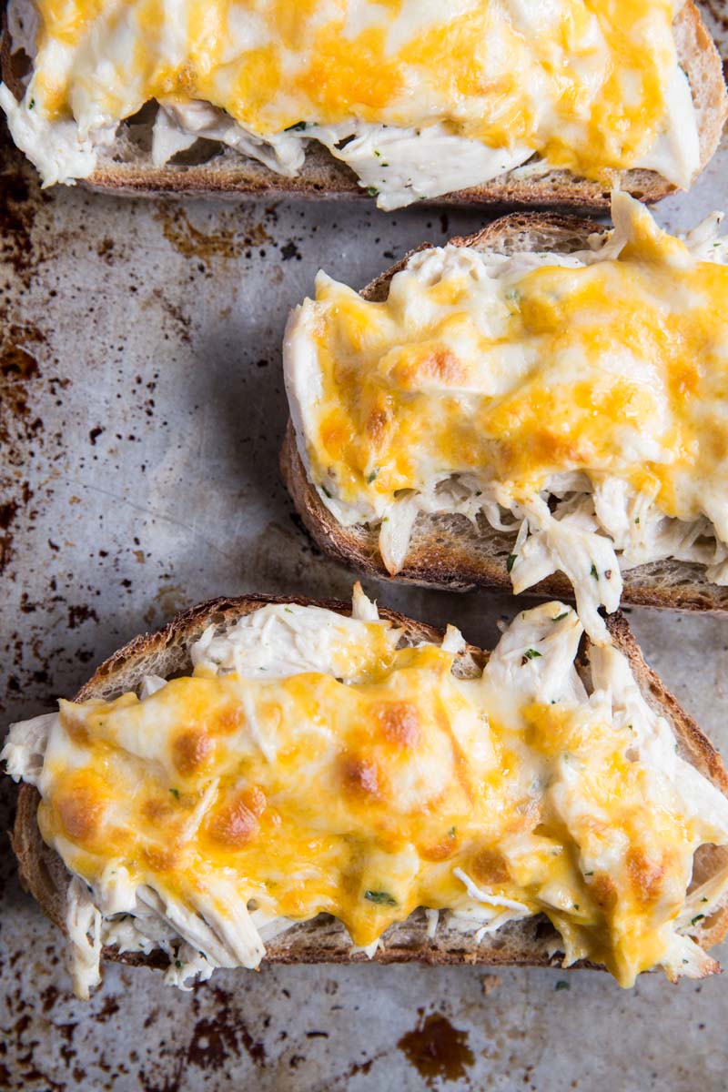 Top chicken salad with cheese then broil for a simple and comforting Chicken Salad Melt. 