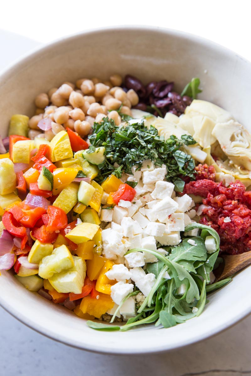 All of the ingredients in this Mediterranean Quinoa Salad make for a super flavorful and healthy side dish. 