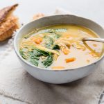 This gluten free and dairy free Chicken Soup recipe is made creamy by pureed roasted veggies.