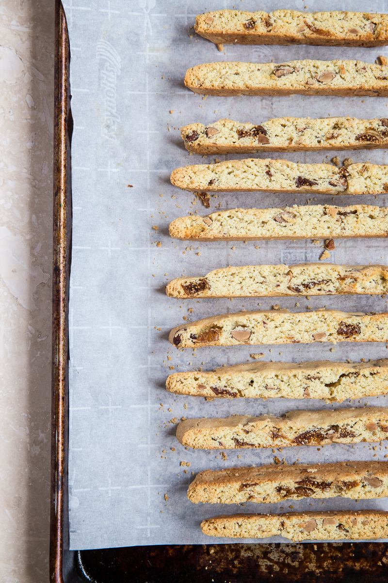 We love these gluten free biscotti with almonds and figs for a mid morning healthy snack with coffee