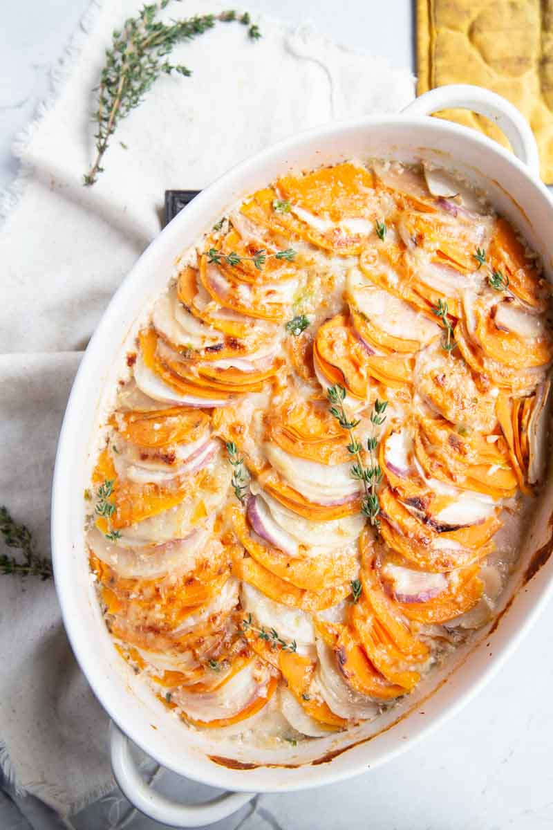 Root vegetables and gruyere make the most amazing potatoes au gratin.